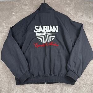 Vtg Sabian Cymbal Makers Black Full Zip Windbreaker Jacket Size XL Band Music